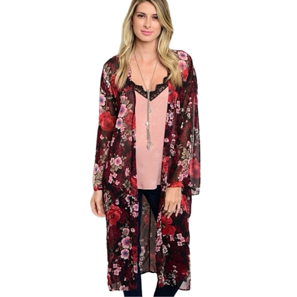 Peach Love California Floral Sheer Duster Kimono Boho Whimsigoth Romantic Layer